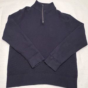 Jcrew Men’s Heavy Cotton Half Zip Sweater Rustic Moss Stitch Navy Large